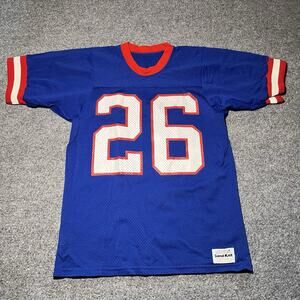 Vintage Sand-Knit Football Jersey Mens Medium Blue Red Mesh Nylon Retro 70s 80s
